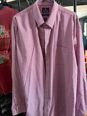 Stafford Pink and White Gingham Dress Shirt